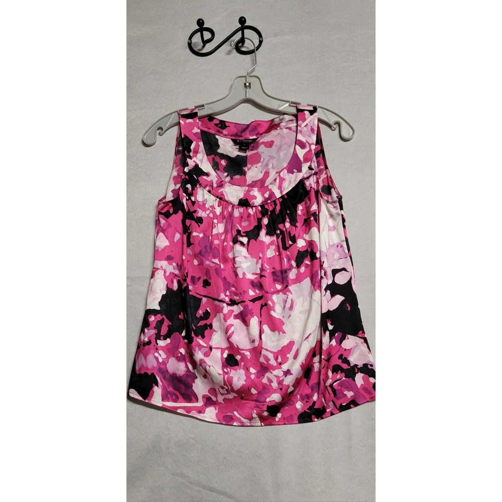Pink White Black Print St John Silk Tank Top Size S